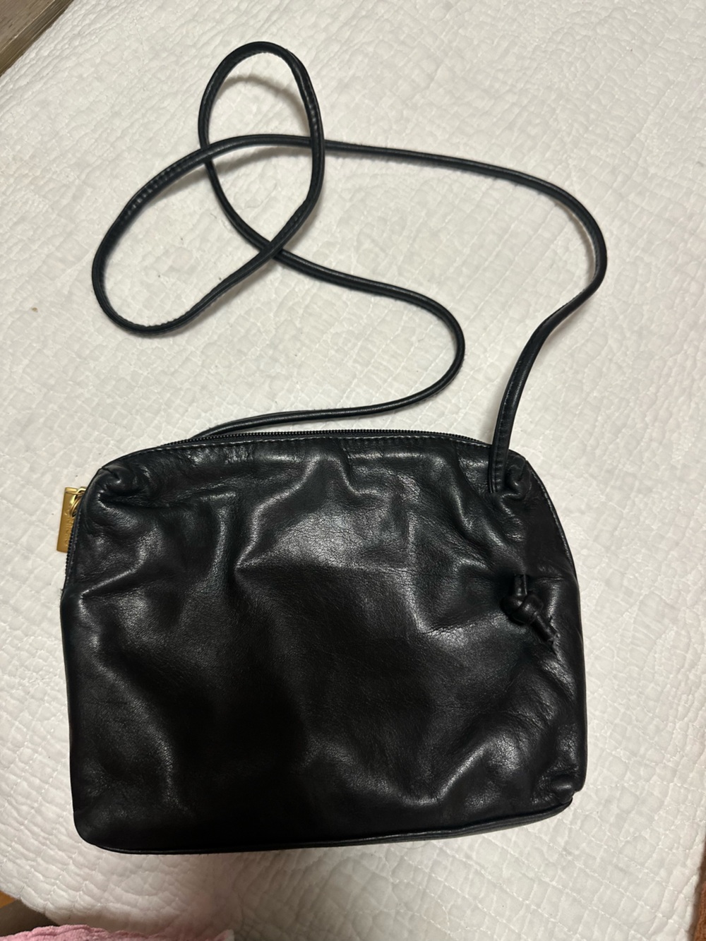 Tignanello Black Leather Shoulder Bag with Gold Accent